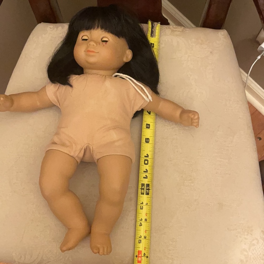 American Girl Bitty Baby doll with black hair, dark brown eyes, marker on face - Picture 8 of 9